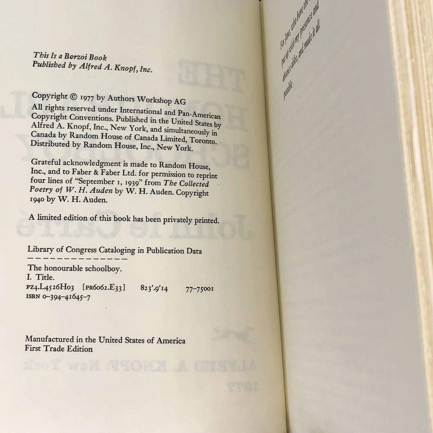 The Honourable Schoolboy by John Le Carré [FIRST EDITION • FIRST PRINTING] 1977