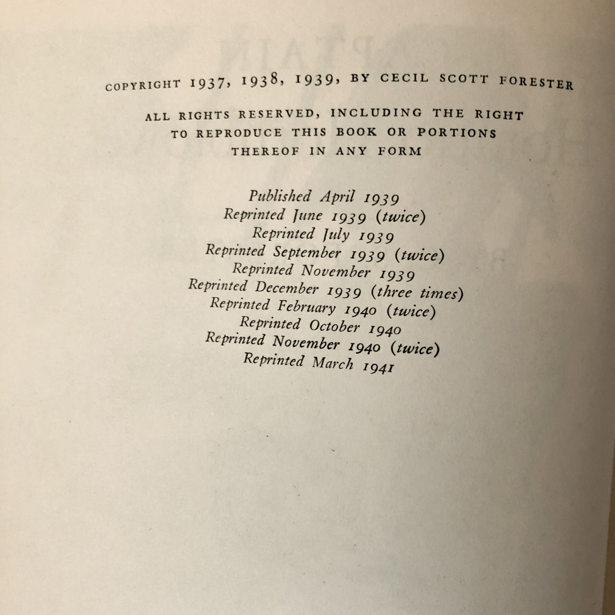 Captain Horatio Hornblower by C.S. Forester [FIRST EDITION / 1939] - Bookshop Apocalypse