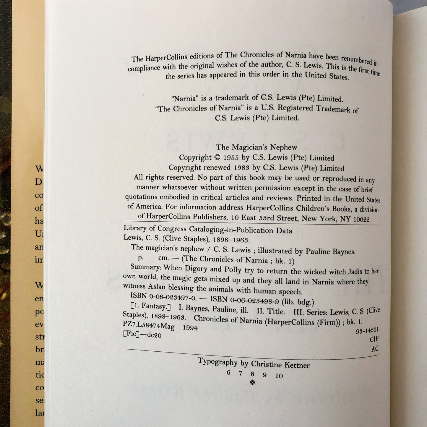 The Magician's Nephew by C.S. Lewis [1994 HARDCOVER] Narnia #1