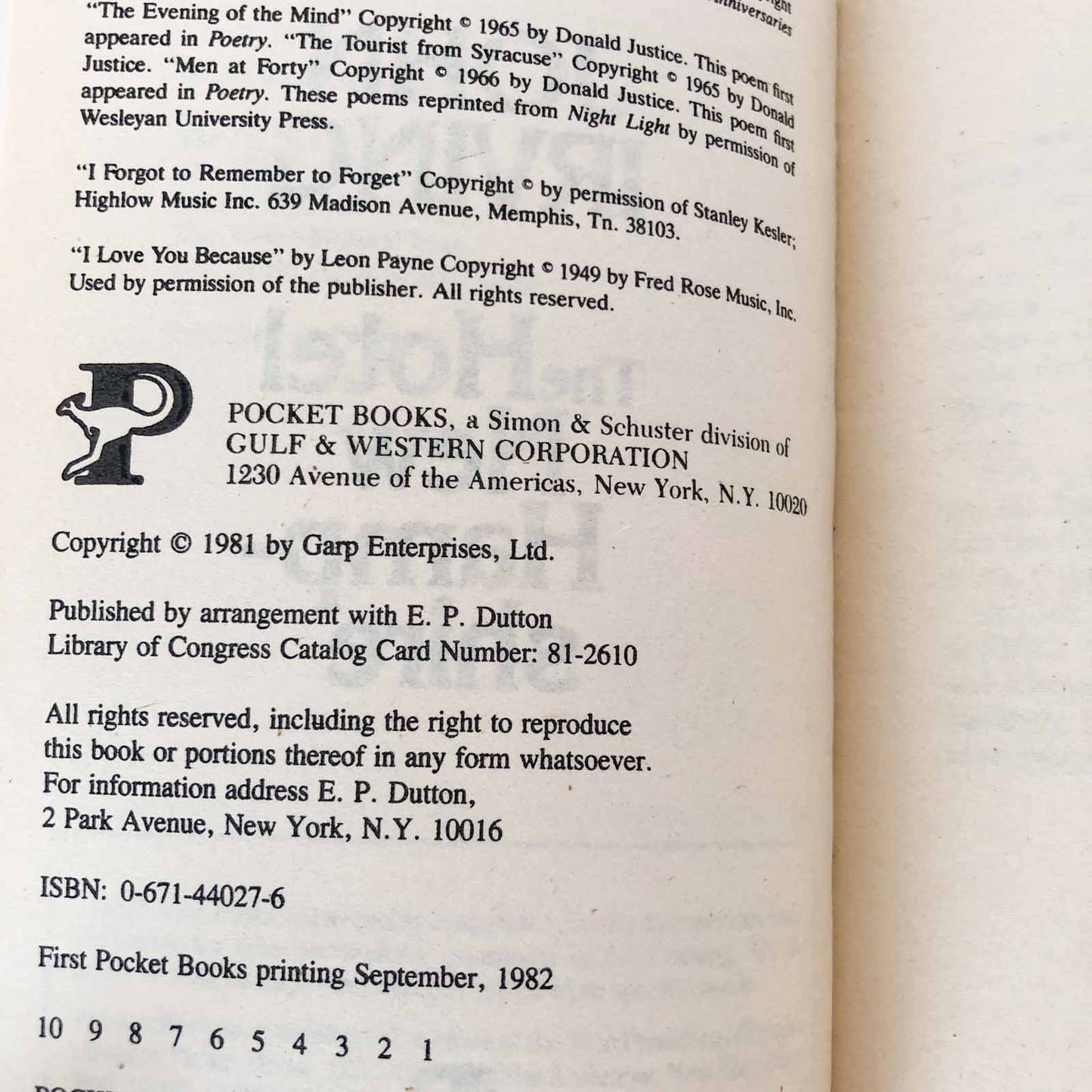 The Hotel New Hampshire by John Irving [FIRST PAPERBACK PRINTING / 1982]