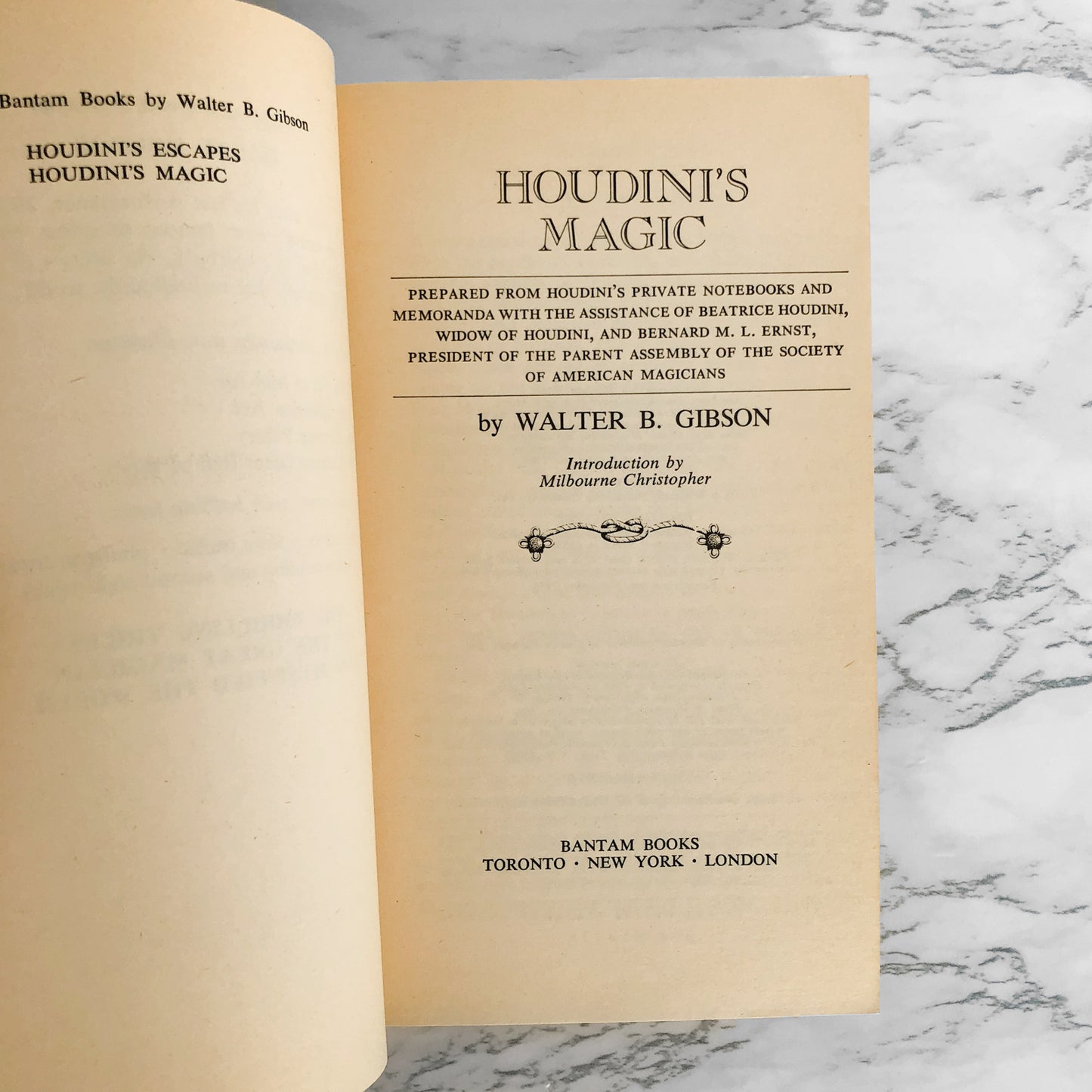 Houdini's Magic: Prepared from Houdini's Private Notebooks by Walter B. Gibson [1976 PAPERBACK]