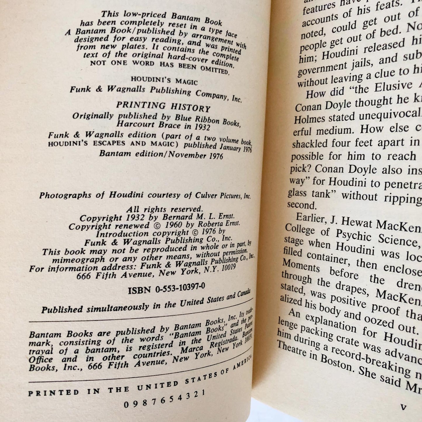 Houdini's Magic: Prepared from Houdini's Private Notebooks by Walter B. Gibson [1976 PAPERBACK]