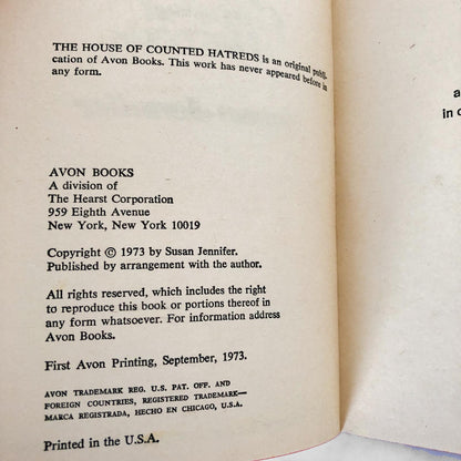 The House of Counted Hatreds by Susan Jennifer [FIRST PRINTING / 1973]