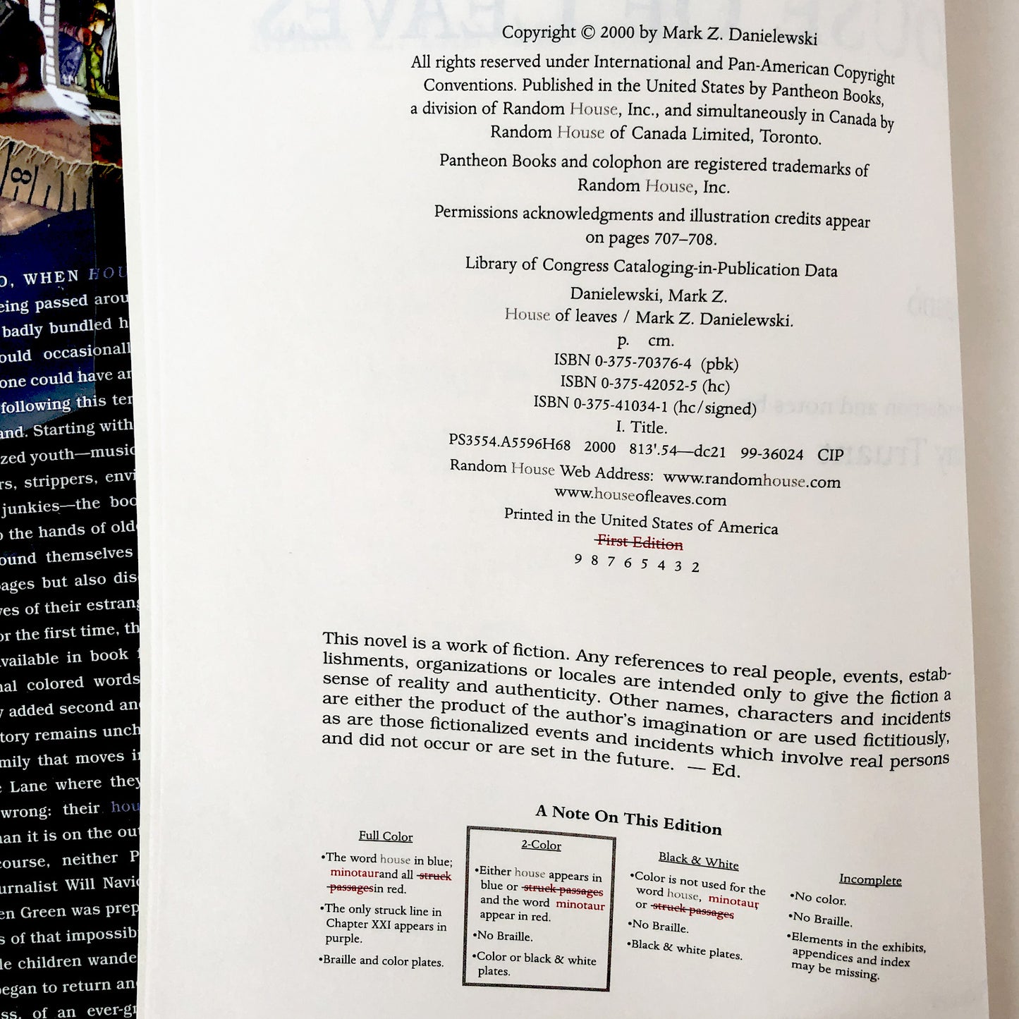 House of Leaves by Mark Z. Danielewski SIGNED! [FIRST EDITION / 2-COLOR HARDCOVER] 2000