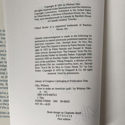 How to Make an American Quilt by Whitney Otto [SIGNED! FIRST EDITION] - Bookshop Apocalypse