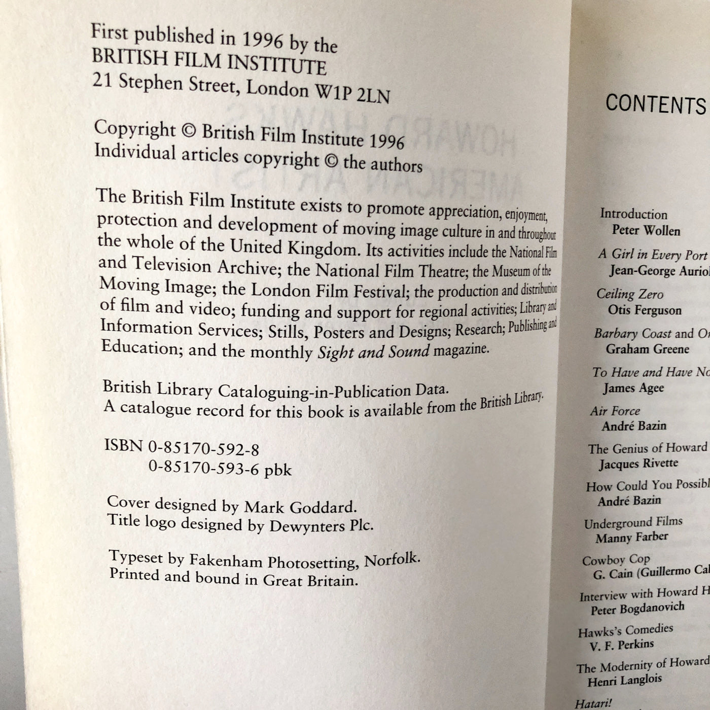 Howard Hawks: American Artist edited by Jim Hillier & Peter Wollen [U.K. TRADE PAPERBACK / 1996]