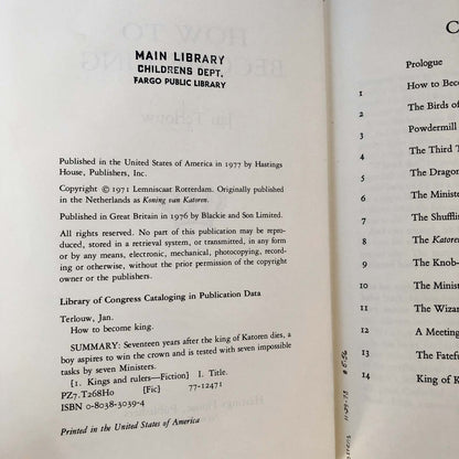 How to Become King by Jan Terlouw [U.S. FIRST EDITION] 1977