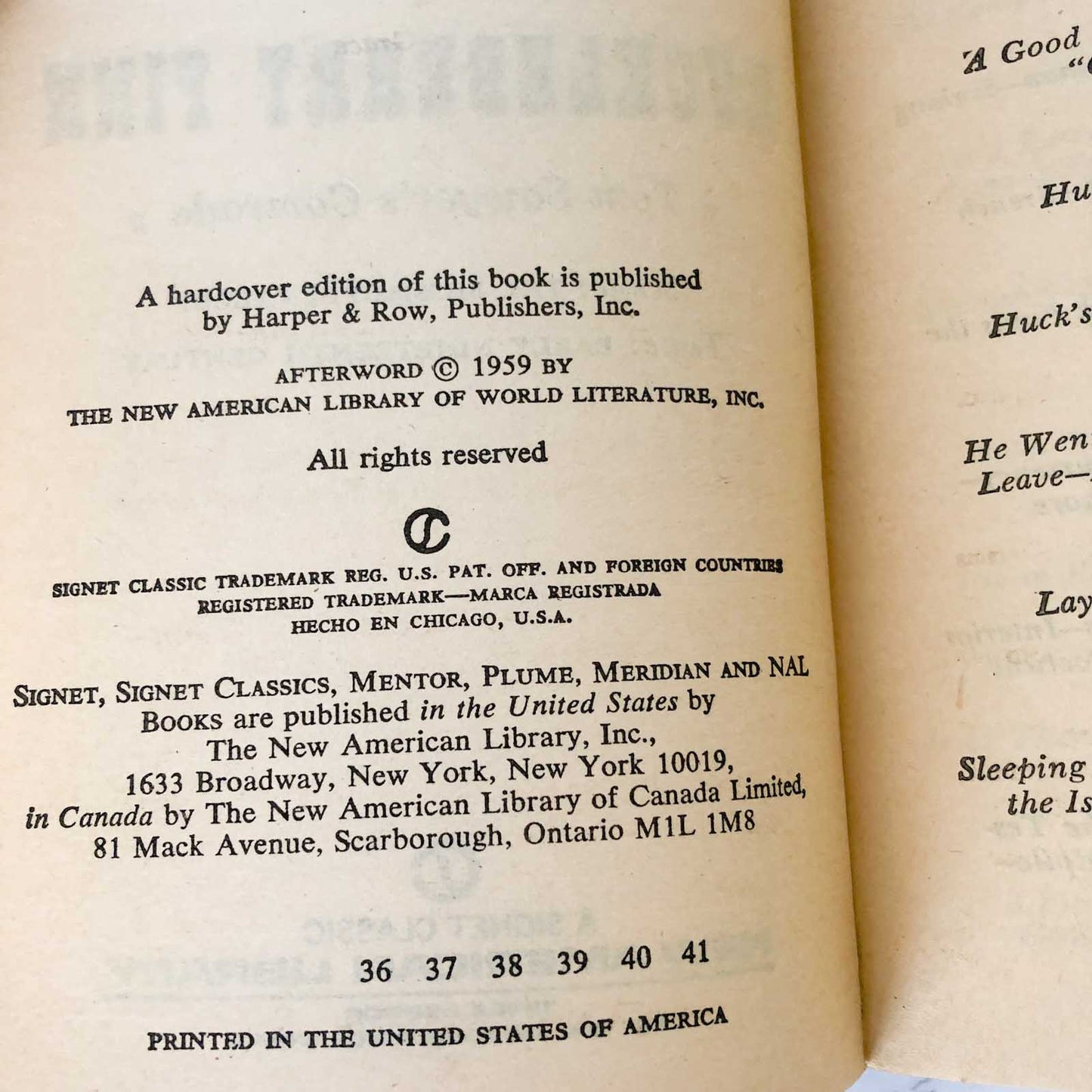 The Adventures of Huckleberry Finn by Mark Twain [1959 PAPERBACK]