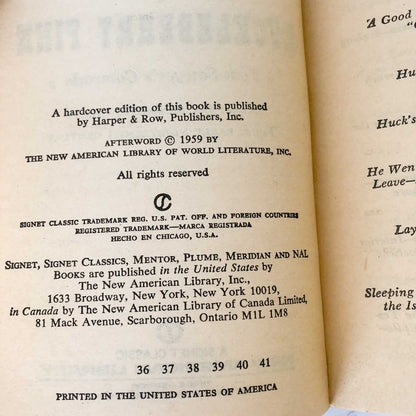 The Adventures of Huckleberry Finn by Mark Twain [1959 PAPERBACK]