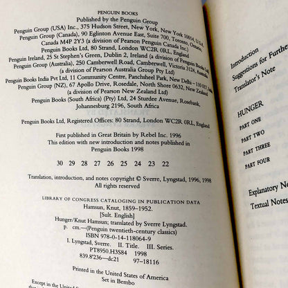Hunger by Knut Hamsun [PENGUIN CLASSICS PAPERBACK] 1998