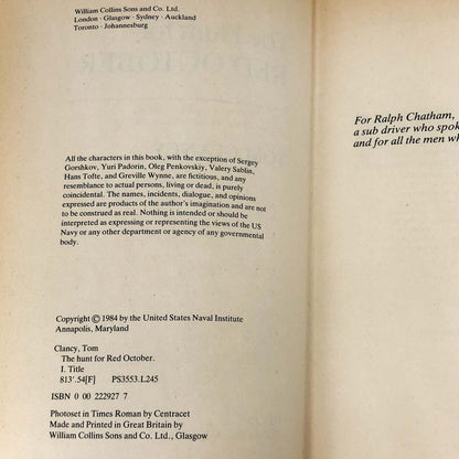 The Hunt For Red October by Tom Clancy [U.K. FIRST EDITION] 1985 • Collins • Jack Ryan #1