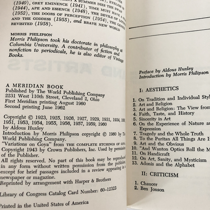 On Art and Artists by Aldous Huxley - Bookshop Apocalypse