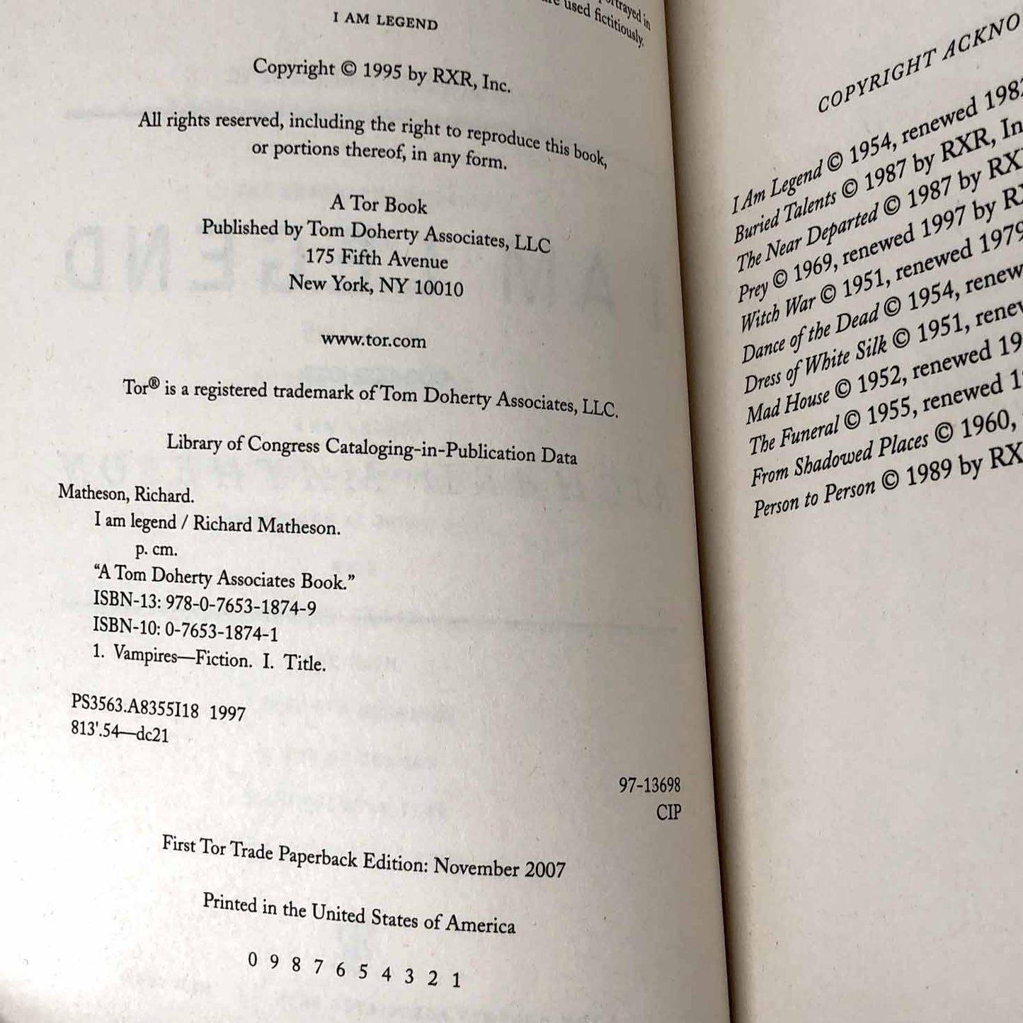 I am Legend by Richard Matheson [TRADE PAPERBACK] TOR • 2007 • Movie Tie-in