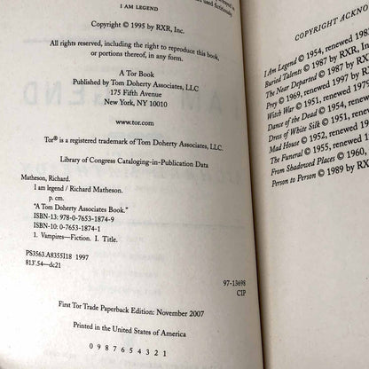 I am Legend by Richard Matheson [TRADE PAPERBACK] TOR • 2007 • Movie Tie-in