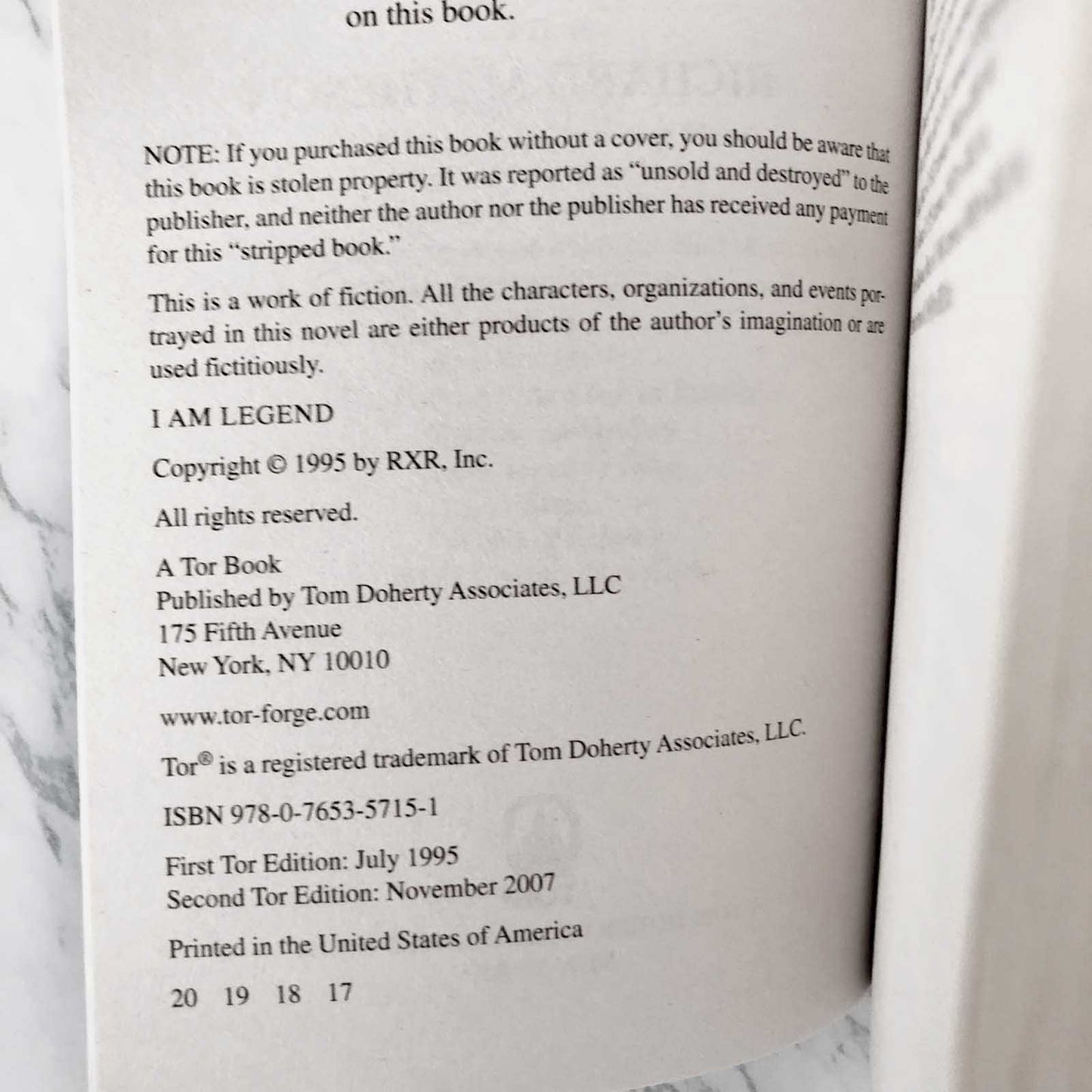 I am Legend by Richard Matheson [2007 TOR PAPERBACK]