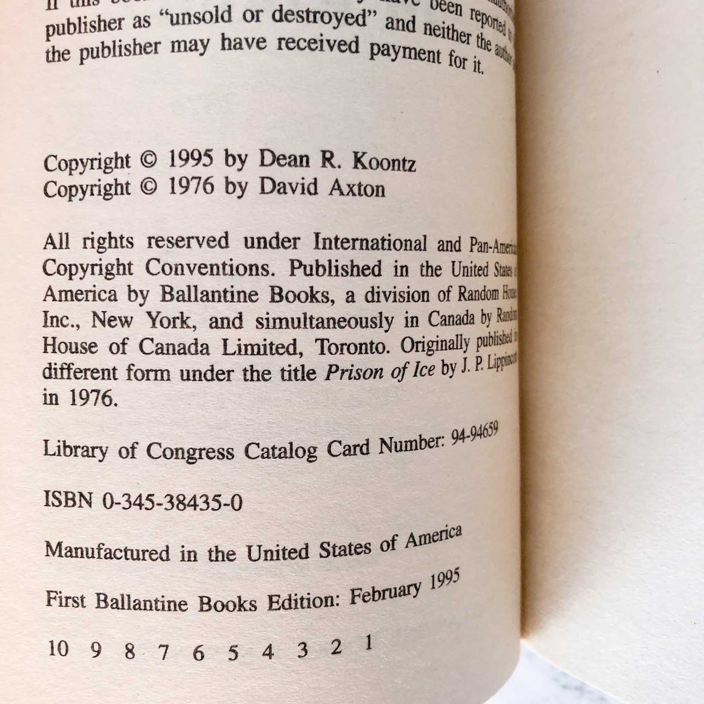 Icebound by Dean Koontz [FIRST PRINTING / 1995]