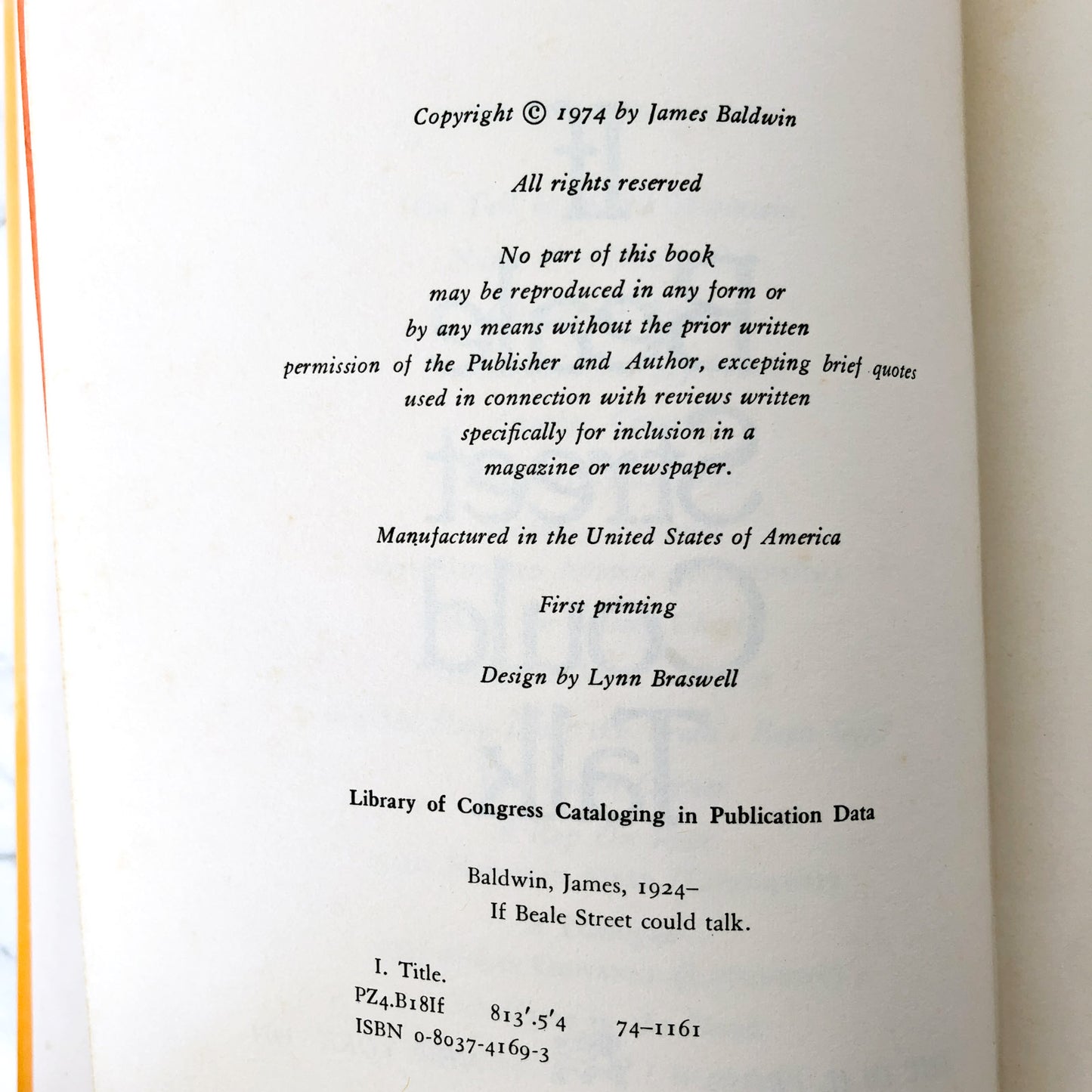 If Beale Street Could Talk by James Baldwin [FIRST EDITION / FIRST PRINTING] 1974 • The Dial Press
