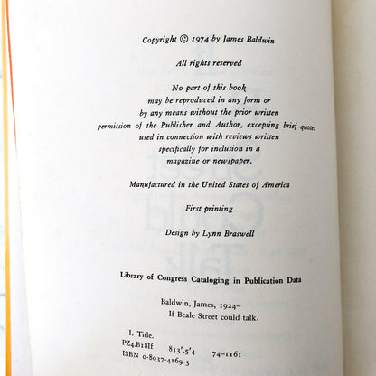 If Beale Street Could Talk by James Baldwin [FIRST EDITION / FIRST PRINTING] 1974 • The Dial Press