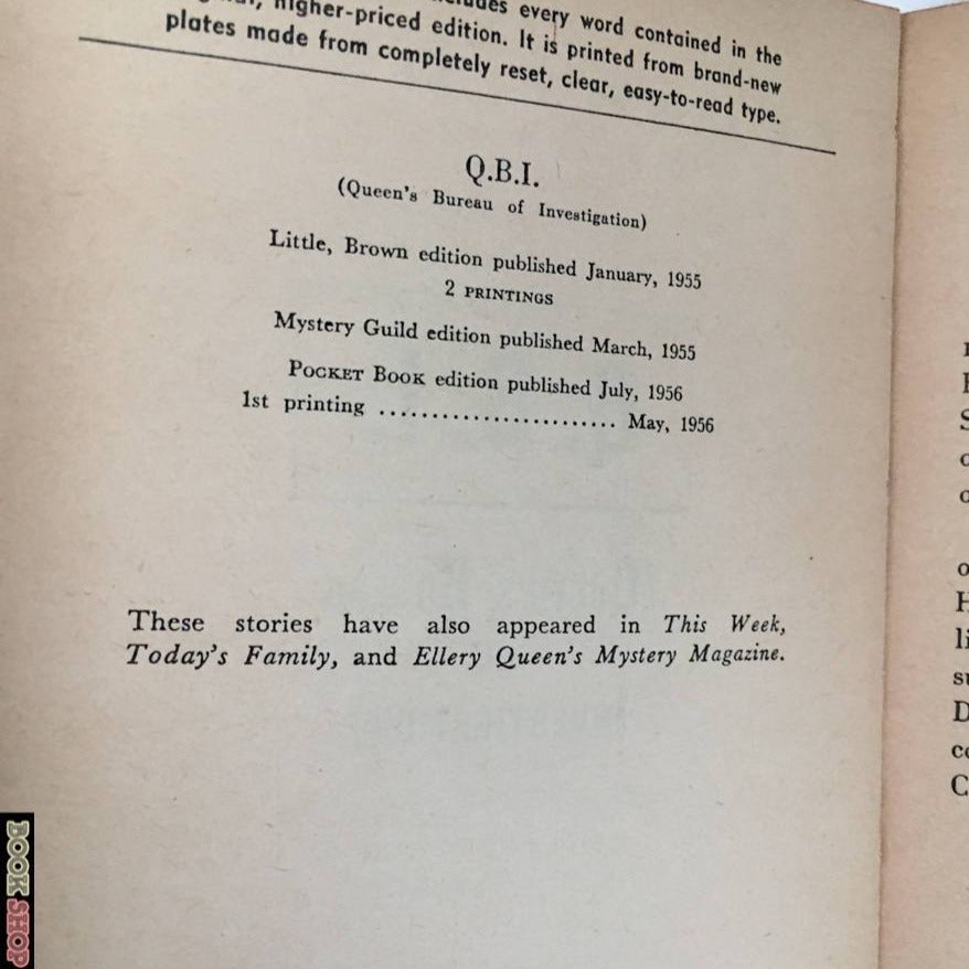 Q.B.I.: Queen's Bureau of Investigation by Ellery Queen [1956 PAPERBACK] - Bookshop Apocalypse