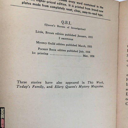 Q.B.I.: Queen's Bureau of Investigation by Ellery Queen [1956 PAPERBACK] - Bookshop Apocalypse