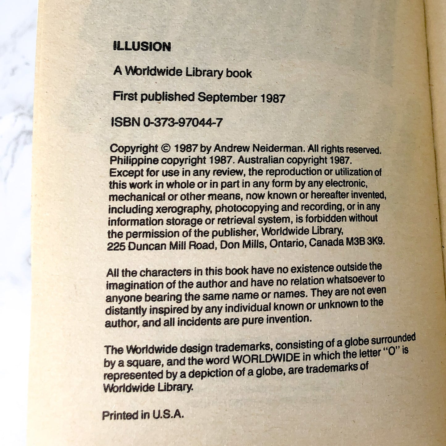 Illusion by Andrew Neiderman [FIRST EDITION] 1987