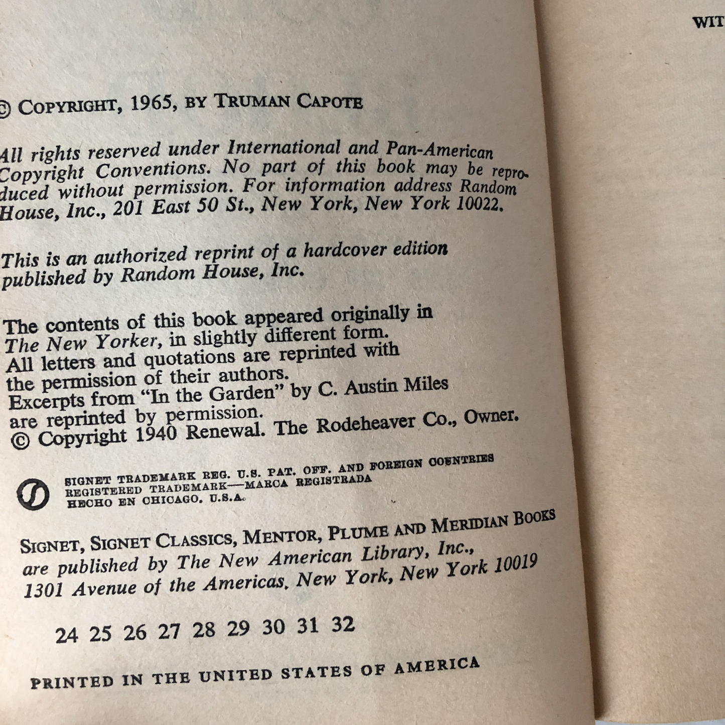 In Cold Blood by Truman Capote [FIRST PAPERBACK EDITION] - Bookshop Apocalypse