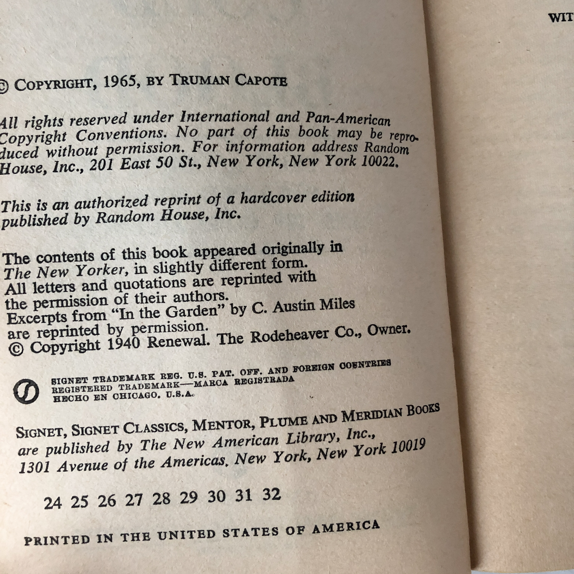 In Cold Blood by Truman Capote [FIRST PAPERBACK EDITION] - Bookshop Apocalypse