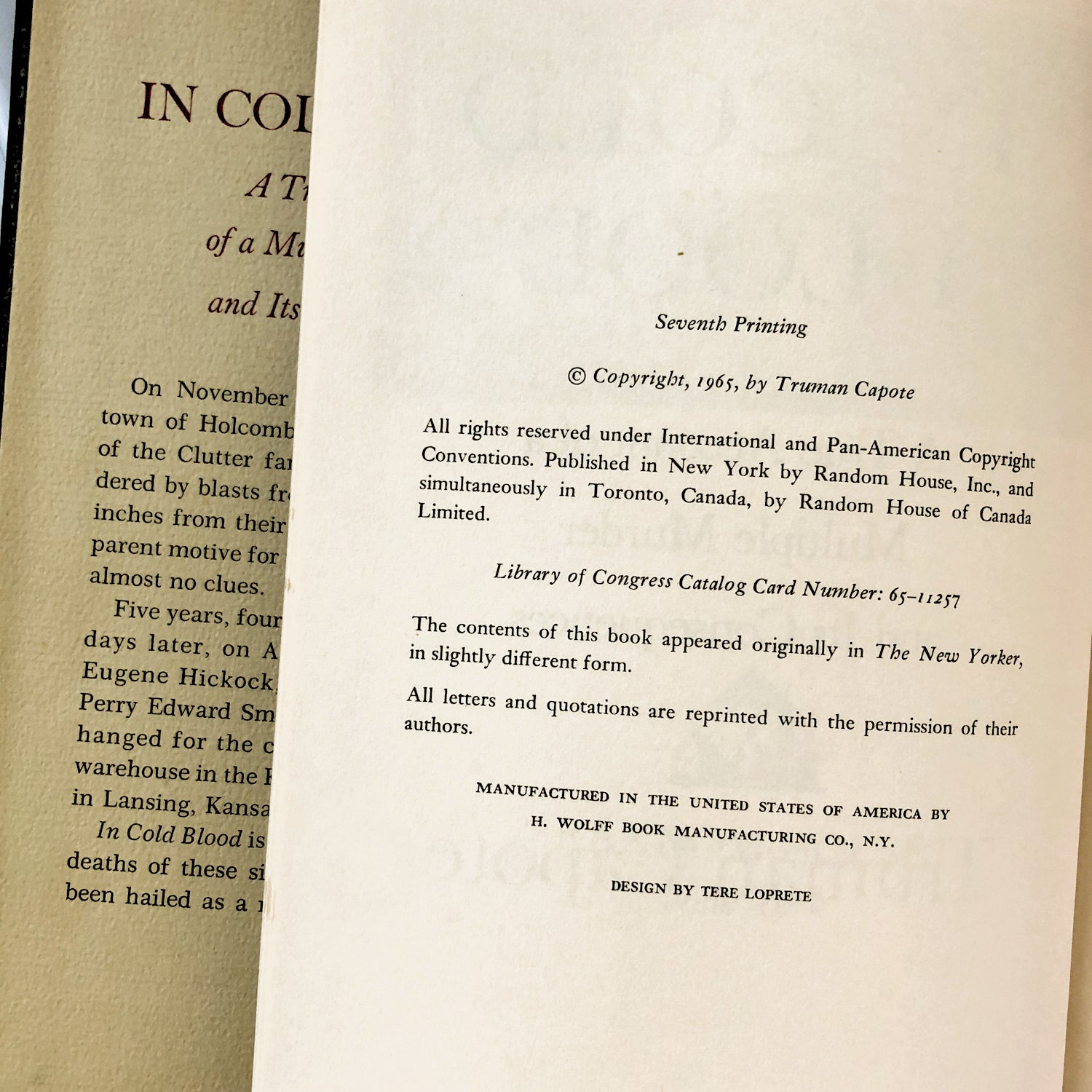 In Cold Blood by Truman Capote [FIRST EDITION / SEVENTH PRINTING] - Bookshop Apocalypse