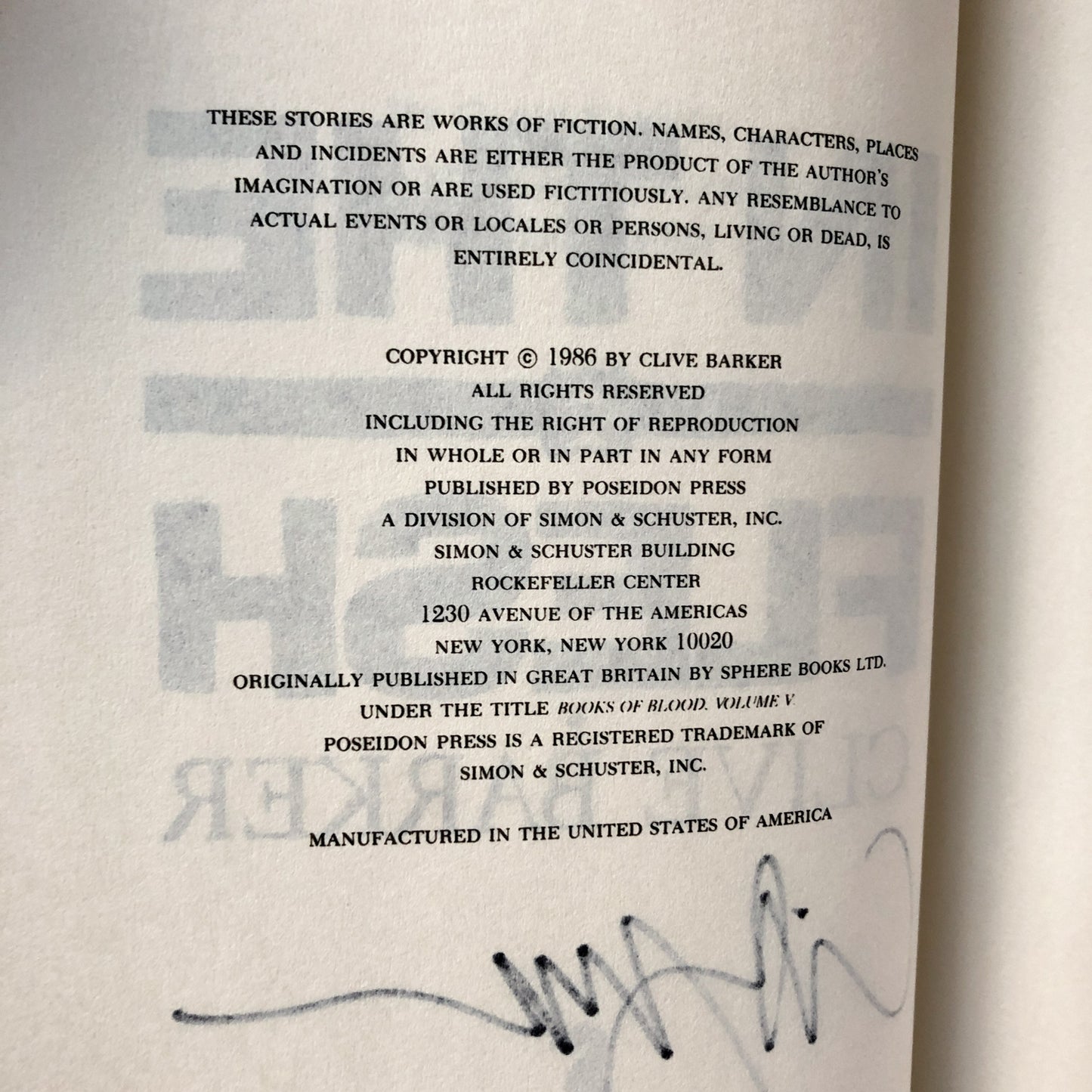 In the Flesh by Clive Barker [SIGNED BOOK CLUB EDITION] - Bookshop Apocalypse