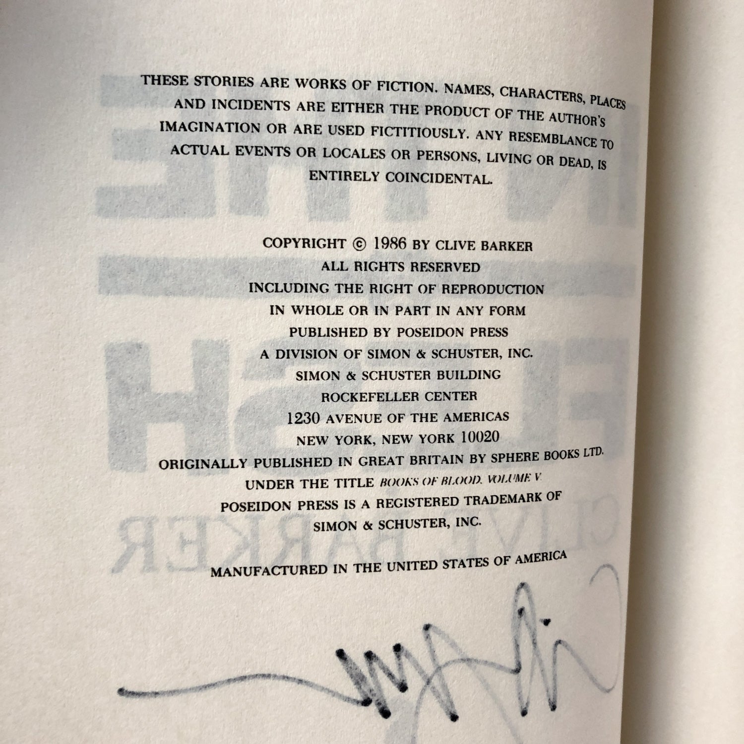 In the Flesh by Clive Barker [SIGNED BOOK CLUB EDITION] - Bookshop Apocalypse
