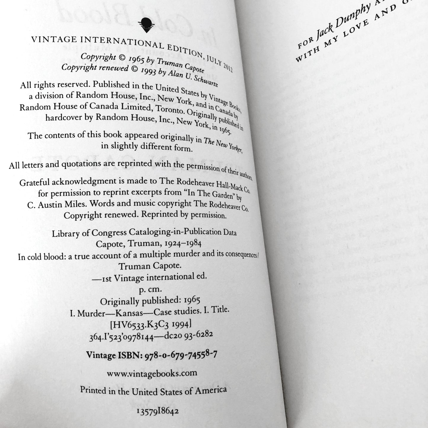 In Cold Blood by Truman Capote [TRADE PAPERBACK / 2012]