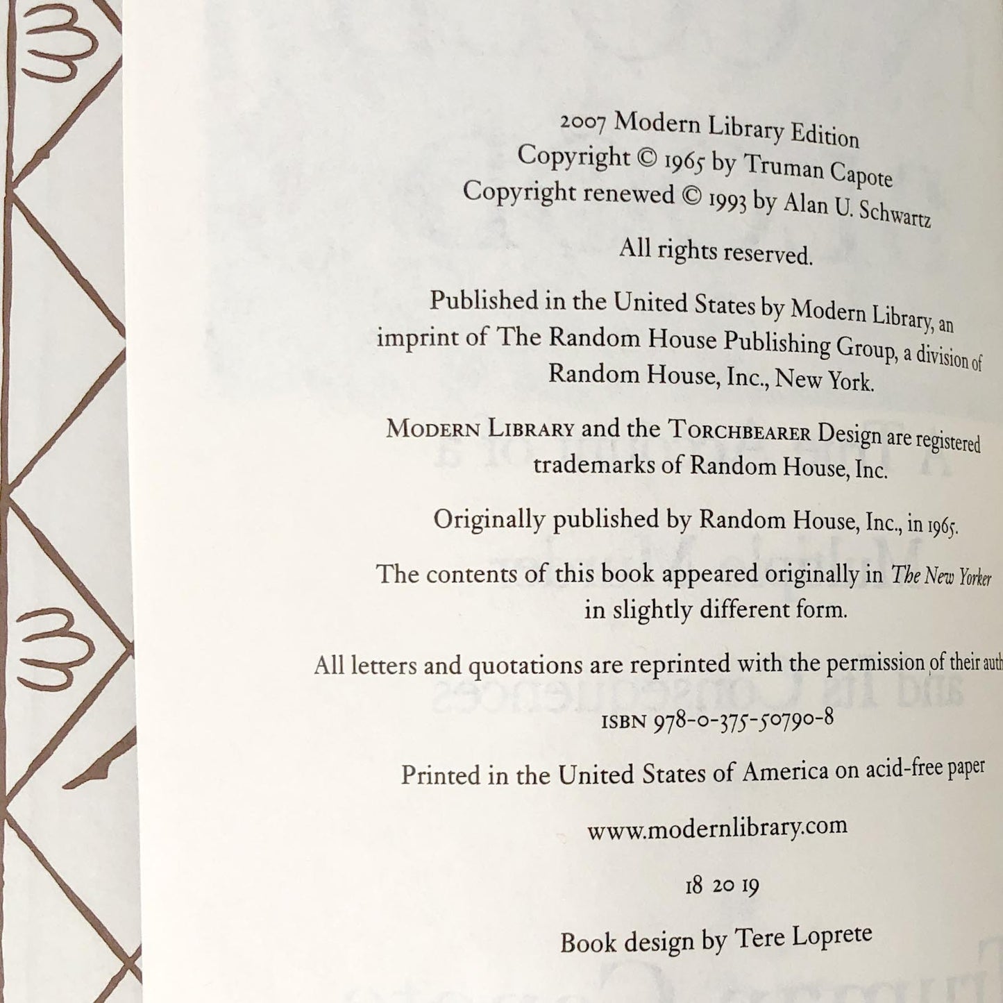 In Cold Blood by Truman Capote [HARDCOVER RE-ISSUE] 2007 • The Modern Library