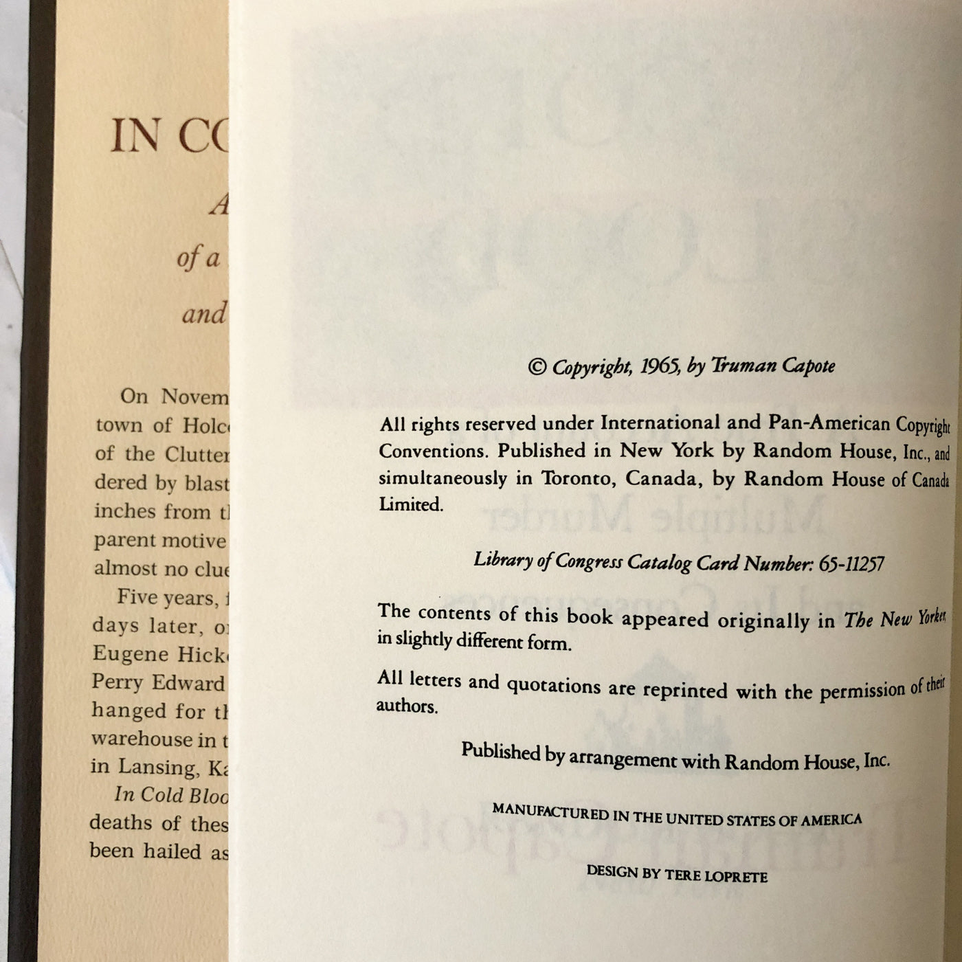 In Cold Blood by Truman Capote [BOOK CLUB EDITION / 1965]