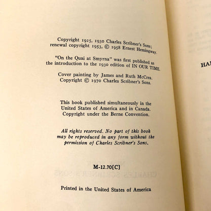 In Our Time by Ernest Hemingway [TRADE PAPERBACK] 1970 • Scribner