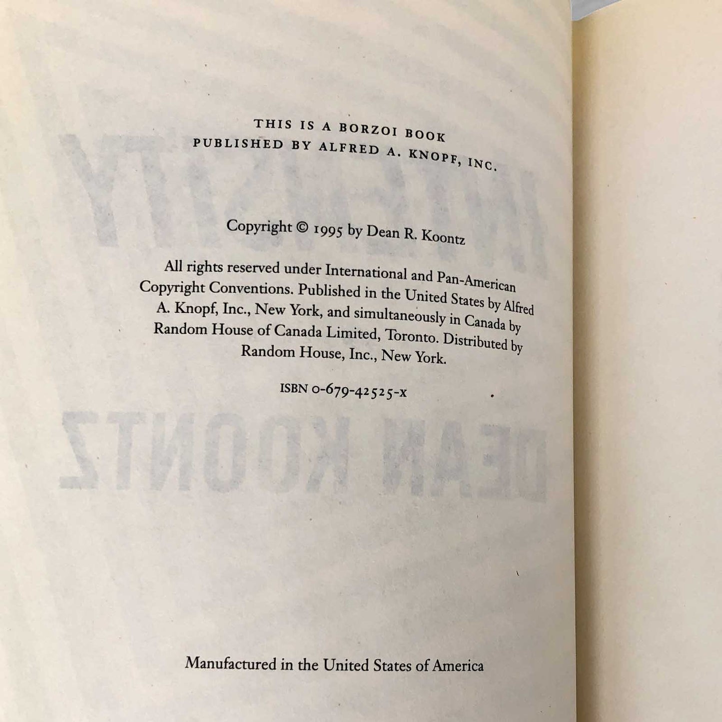 Intensity by Dean Koontz [1995 HARDCOVER] • BCE