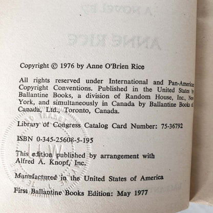 Interview With the Vampire by Anne Rice [1977 FIRST PAPERBACK PRINTING]