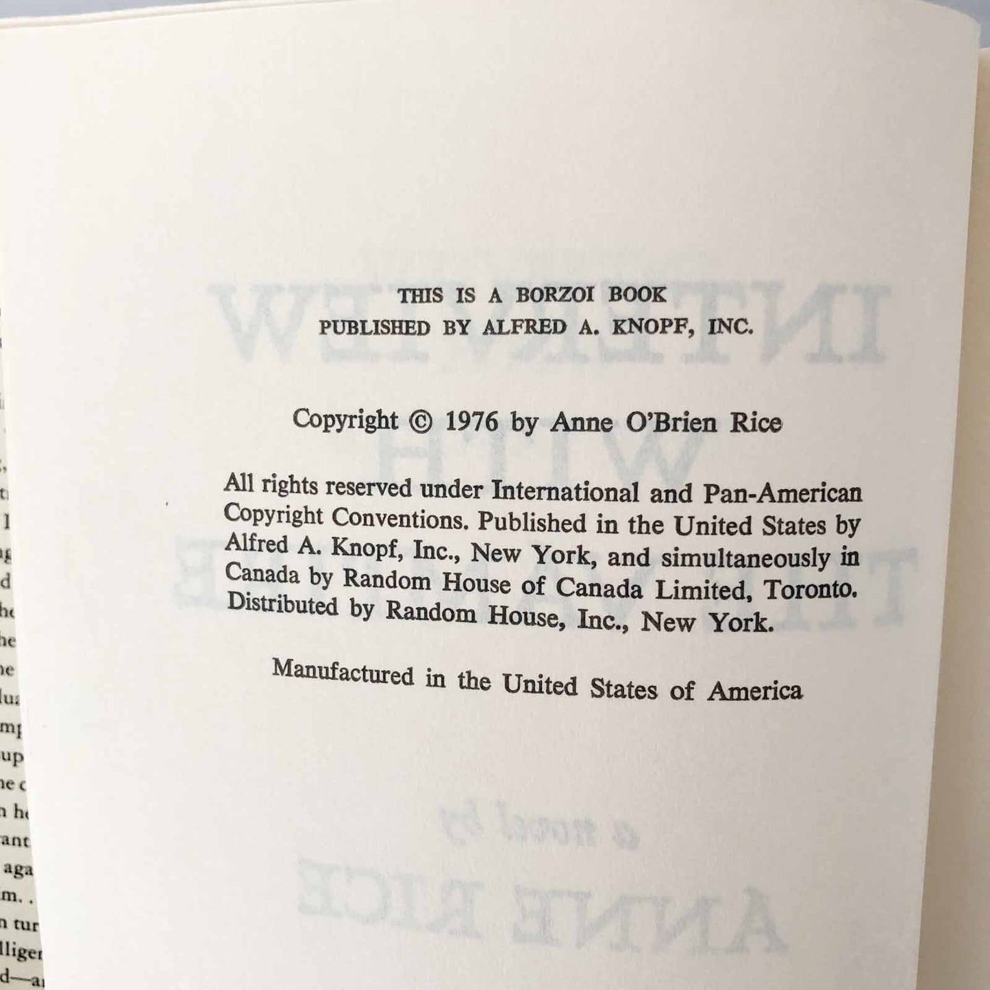 Interview With the Vampire by Anne Rice [FIRST BOOK CLUB EDITION / 1976]