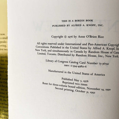 Interview With the Vampire by Anne Rice [FIRST EDITION]