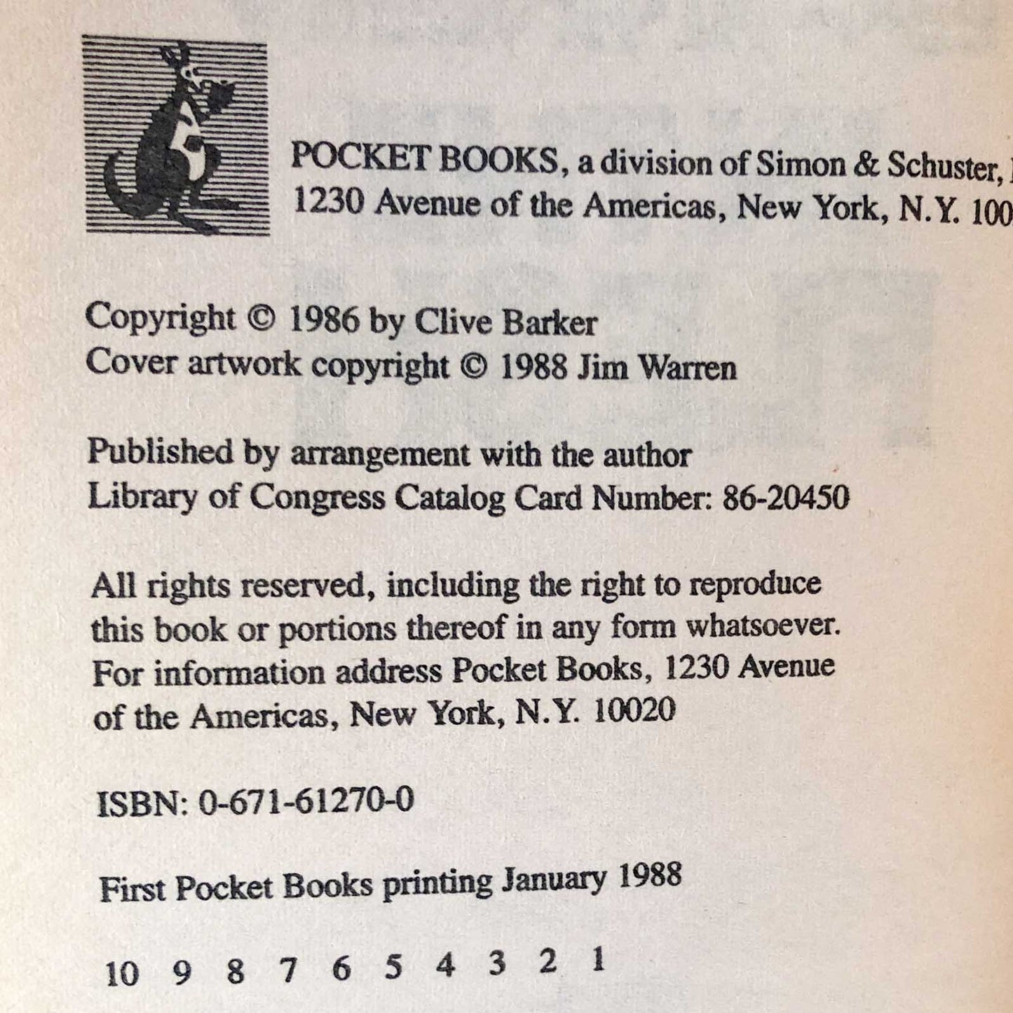 In the Flesh by Clive Barker [FIRST PAPERBACK PRINTING] 1988