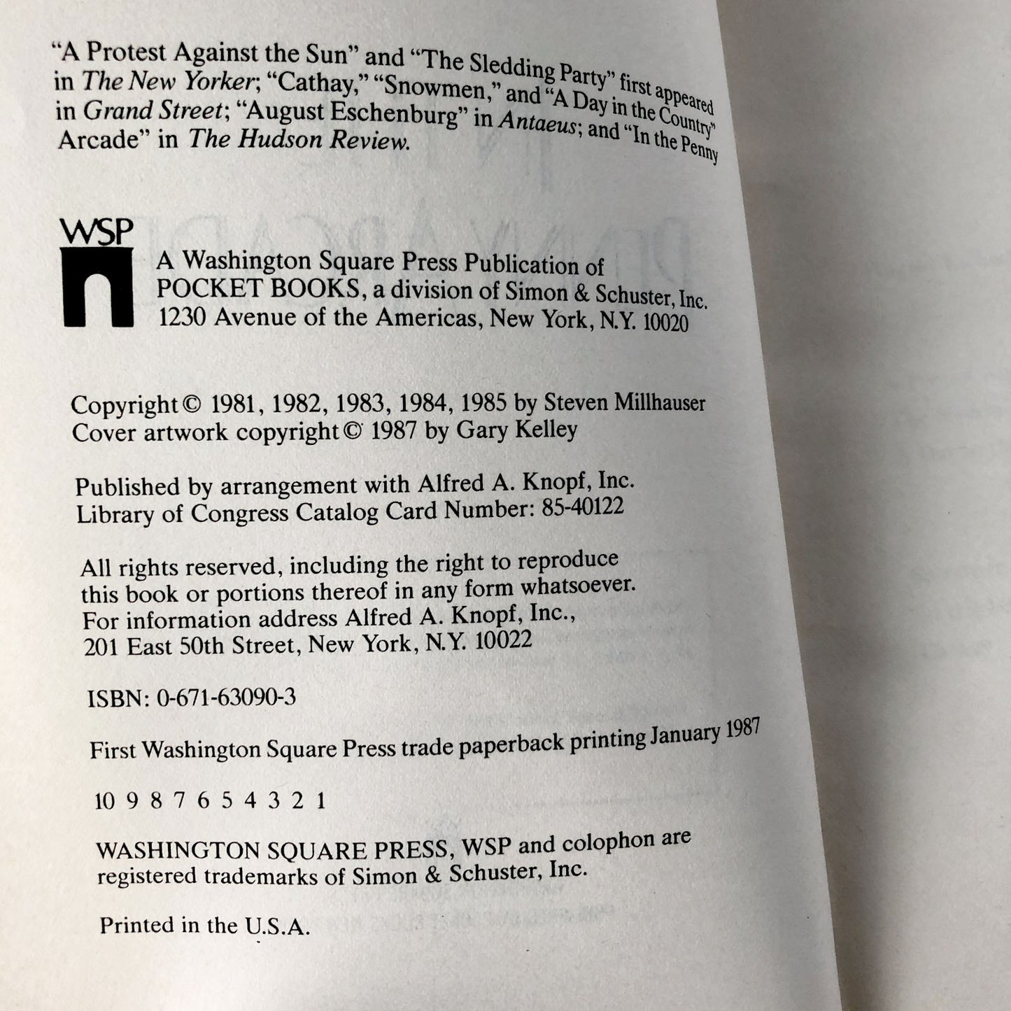 In the Penny Arcade by Steven Millhauser [FIRST PAPERBACK PRINTING] 1987 • Washington Sq.