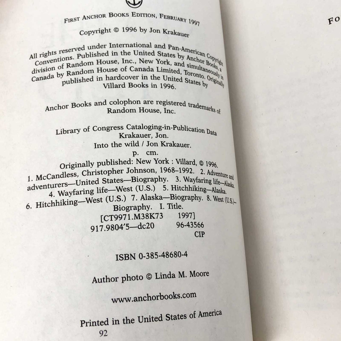 Into the Wild by Jon Krakauer [TRADE PAPERBACK] 1997 • Anchor