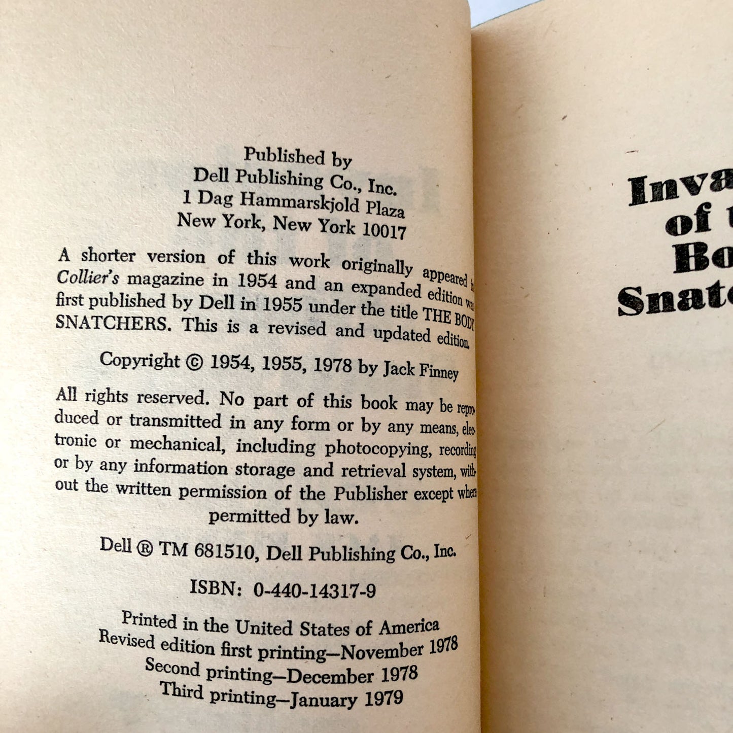 Invasion of the Body Snatchers by Jack Finney [1979 PAPERBACK]