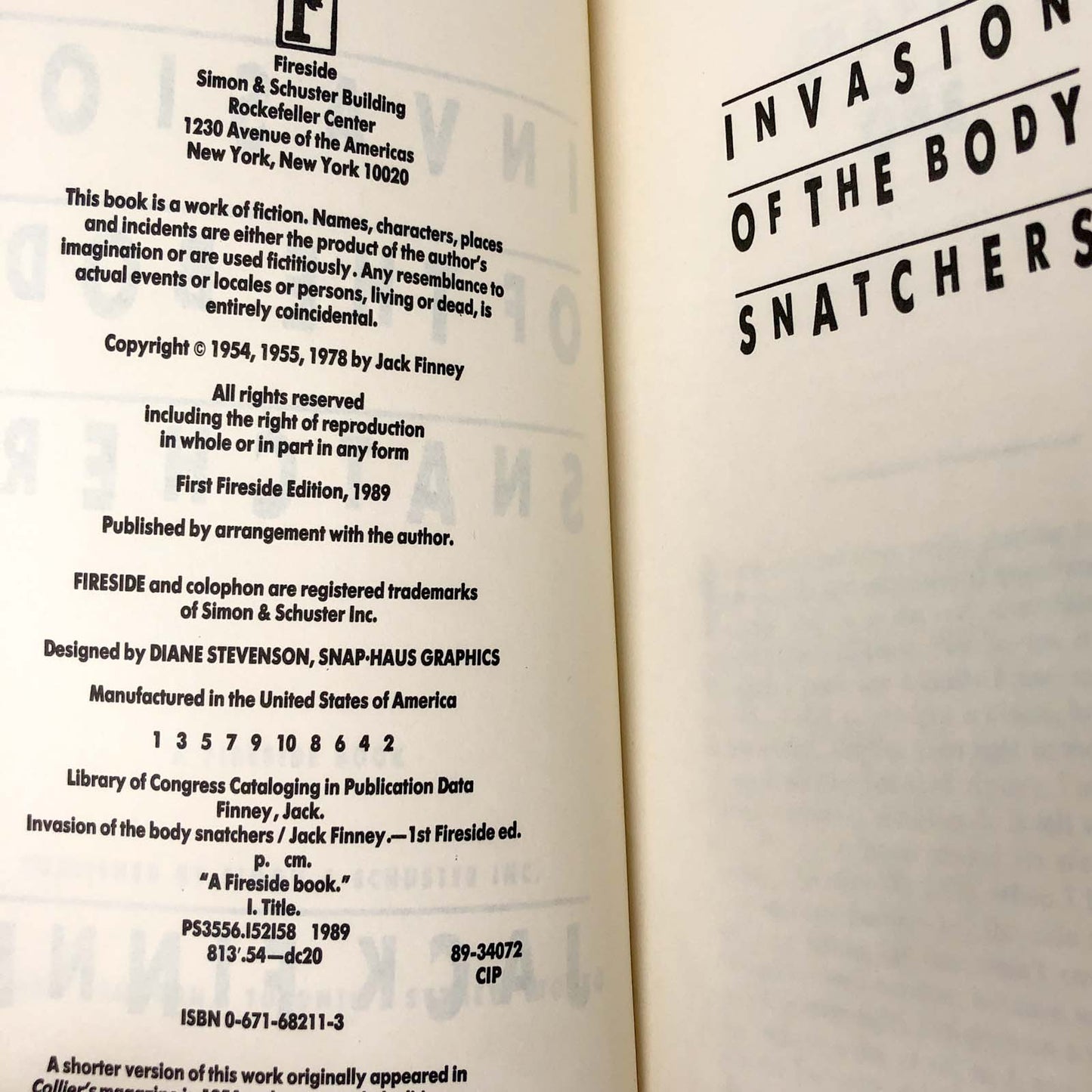 Invasion of the Body Snatchers by Jack Finney [1989 TRADE PAPERBACK] • Fireside Books