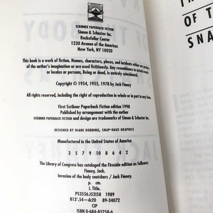 Invasion of the Body Snatchers by Jack Finney [1988 TRADE PAPERBACK]