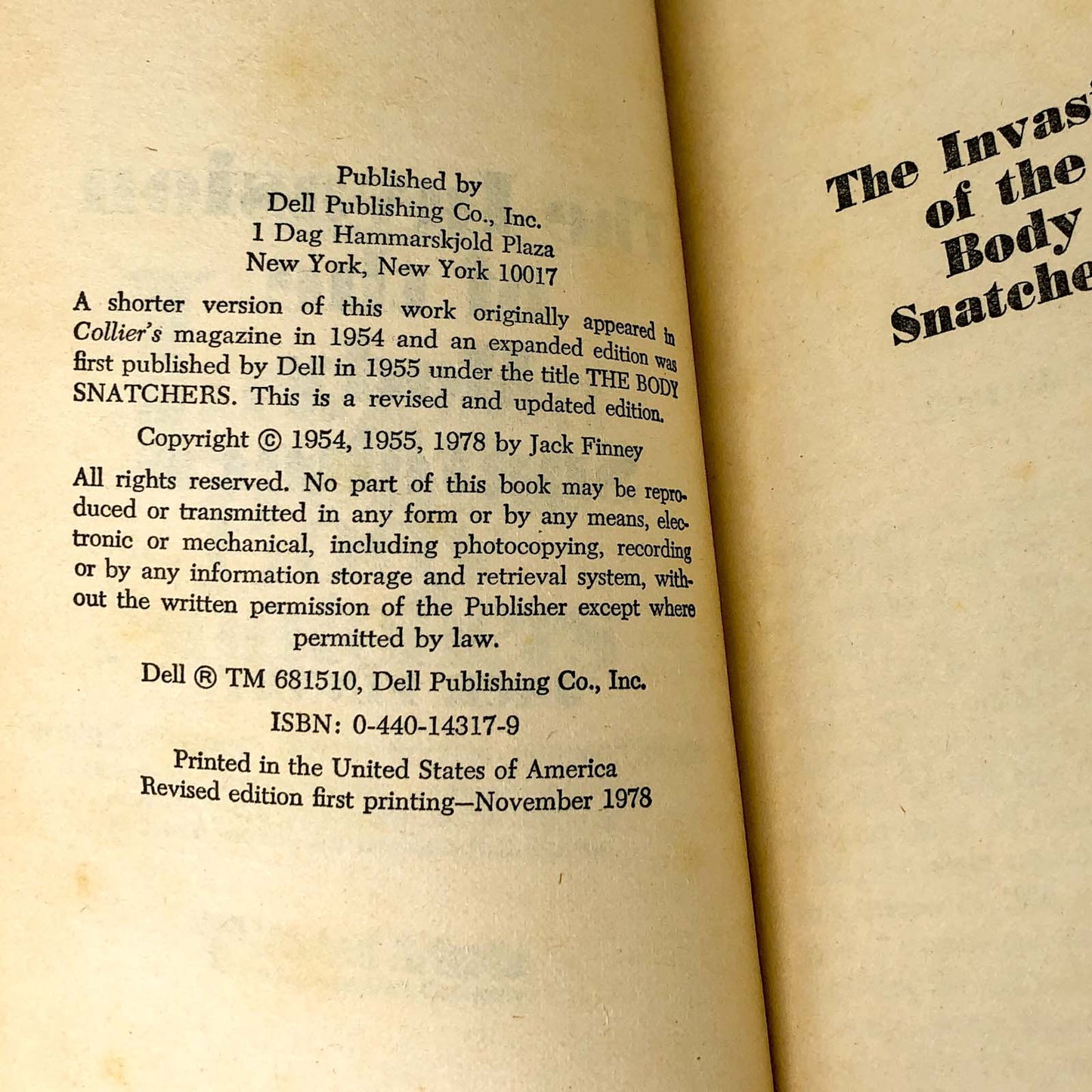 Invasion of the Body Snatchers by Jack Finney [1978 REVISED PAPERBACK]