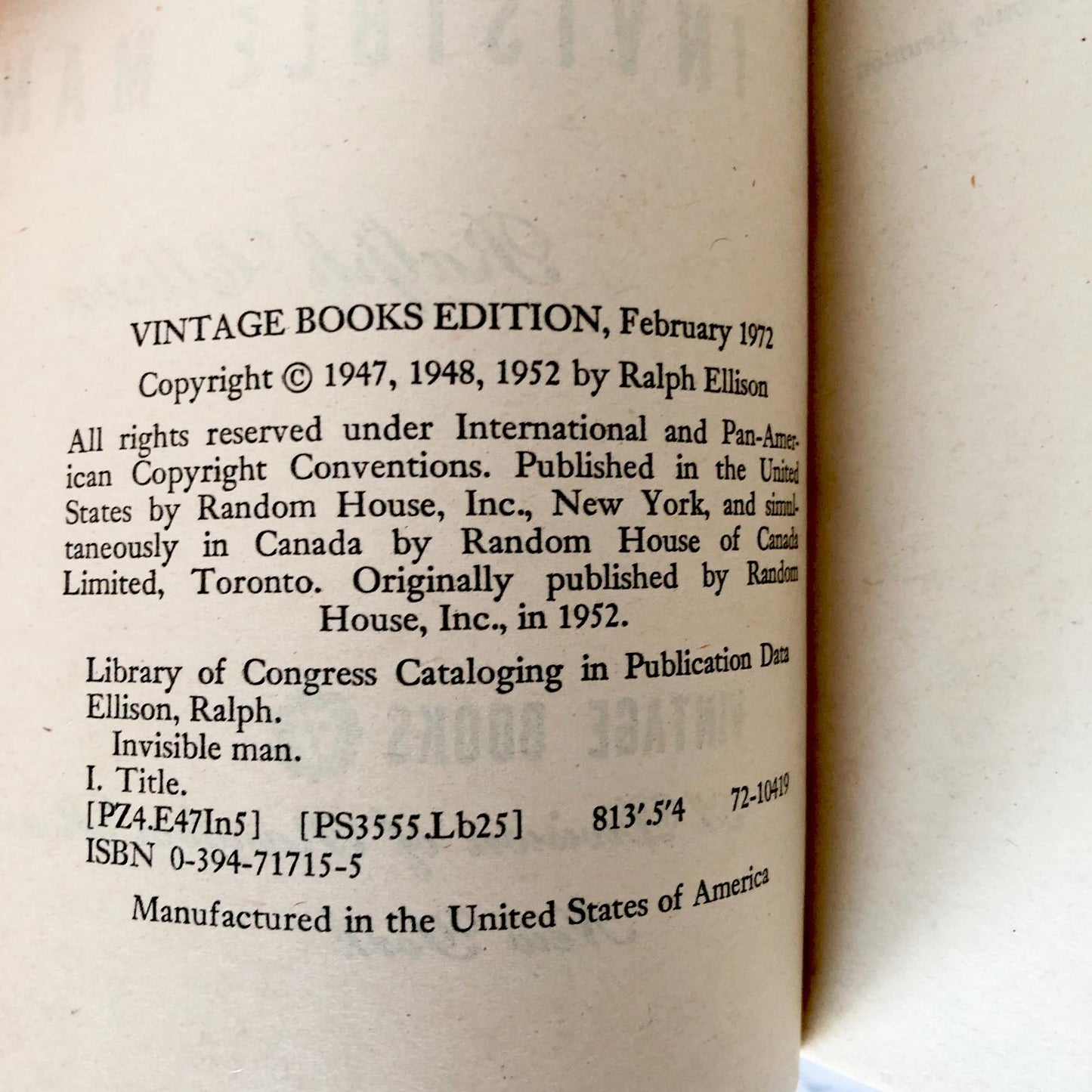 Invisible Man by Ralph Ellison [1972 PAPERBACK]