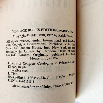 Invisible Man by Ralph Ellison [1972 PAPERBACK]