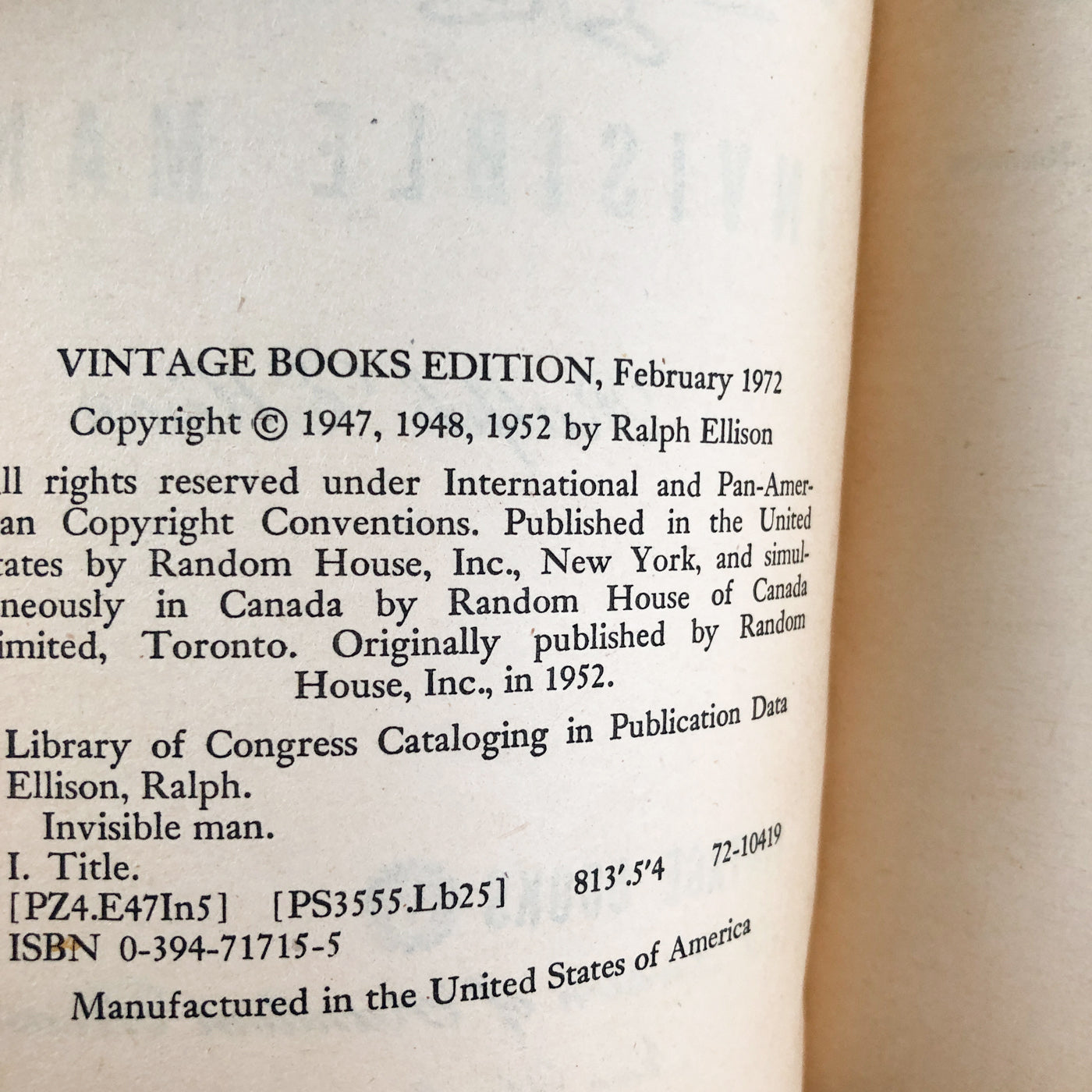 Invisible Man by Ralph Ellison [1972 PAPERBACK]