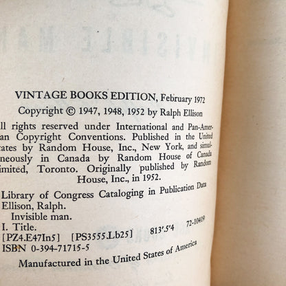 Invisible Man by Ralph Ellison [1972 PAPERBACK]