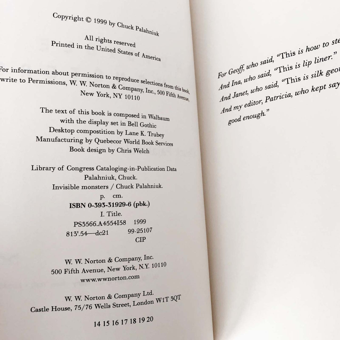 Invisible Monsters by Chuck Palahniuk SIGNED! [FIRST EDITION] 1999